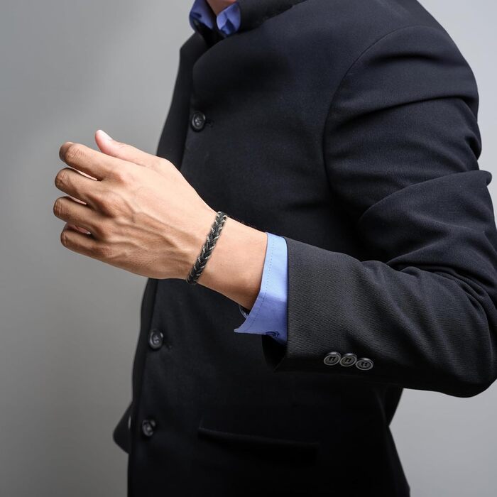 Чоловічий шкіряний браслет Casisto.J з нержавіючої сталі, плетіння, гравіювання, скандинавський стиль, чорний/сріблястий/золотий, з магнітною застібкою, у подарунковій коробці