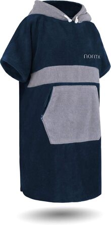 Normani Cotton Surfer Poncho - Beach Poncho - Towel Poncho - Unisex Changing Aid - Closed Robe for Women and Men Color Navy/Gray Size L-XL