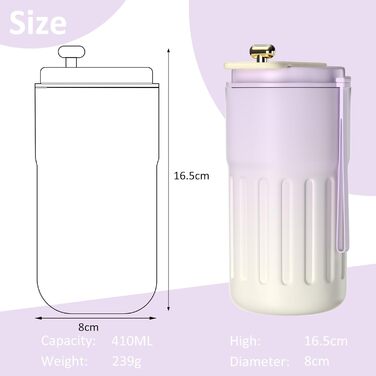 Термокружка для кави HomeAlexa з цифровим дисплеєм, 410 мл, нержавіюча сталь 316, ізольована, з кришкою, не протікає, для подорожей