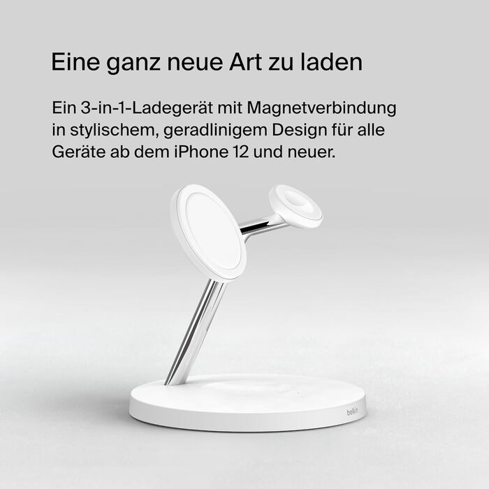 Belkin MagSafe 3-в-1 Бездротова Зарядка: Швидка Зарядка для iPhone, Apple Watch та AirPods (Біла)