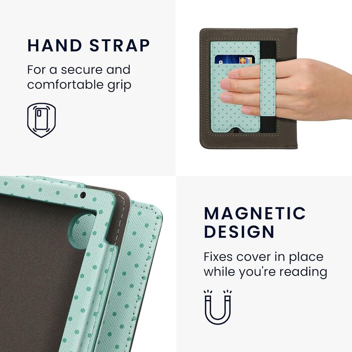 Чохол-книжка kwmobile для Kobo Clara BW/Clara Colour/Tolino Shine (5) / Shine Color з петлею для руки та мотивом бібліотеки (Eule Schlaf)