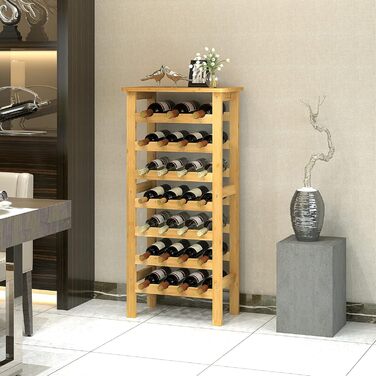 Dripex Wine Rack Bamboo Wine Bottle Rack 7 Tier Bottle Rack for Cellar Kitchen 27 Bottles 0.75 and 1 Liter 47 x 29 x 102CM