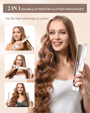 CkeyiN Бездротовий випрямляч для волосся, 2-в-1 випрямляч та завивка, міні-подорожний, керамічний, USB, білий