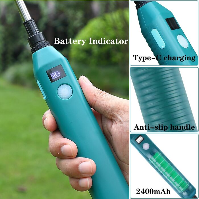 DOUBFIVSY Battery-Powered Electric Plant Sprayer, Pressure Sprayer Garden Sprayer Spray Lance with 3 Adjustable Nozzles, Visible Battery Level, Rechargeable Sprayer for Garden Weeding