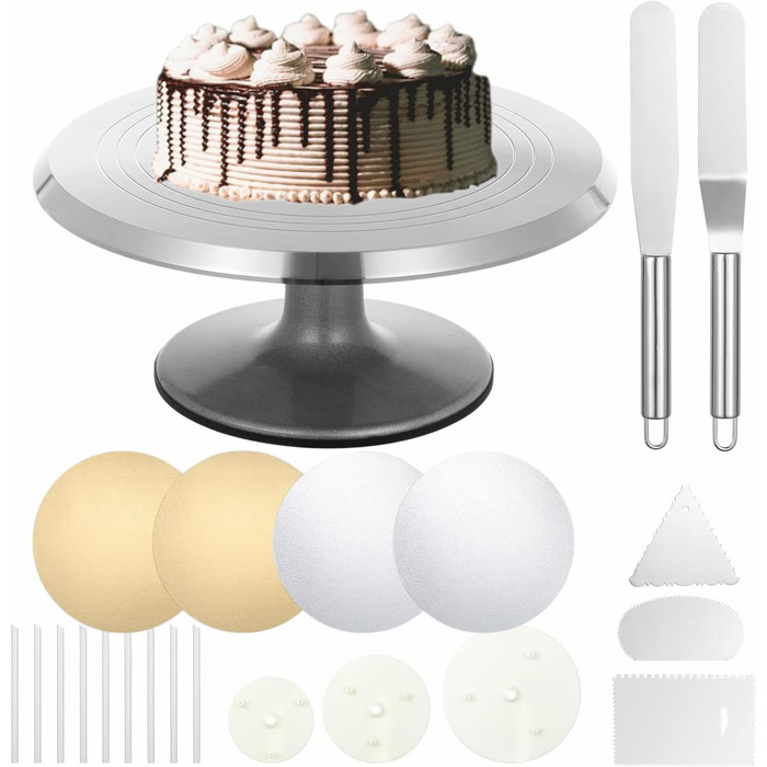 Кінзіндер: Поворотна платформа для тортів, вертушка для декорування з підставками, шпателі, гребінці, підставки для випічки