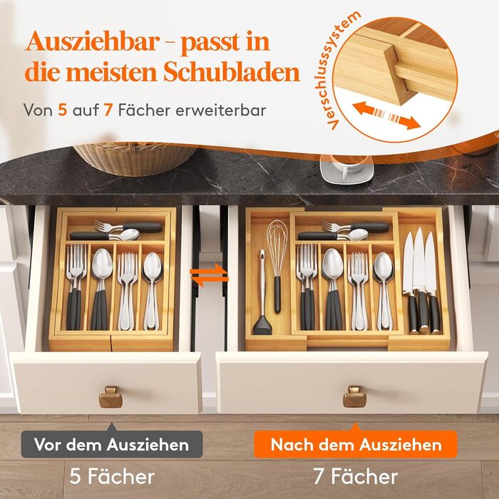 Органайзер для столових приборів Lifewit для шухляд 43 см, дерев'яний, для кухні (24-40 см)