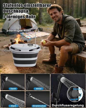 Портативний душ для кемпінгу Campingdusche 20л з USB-помпом, акамулятор 13000mAh для саду, подорожей, миття тварин