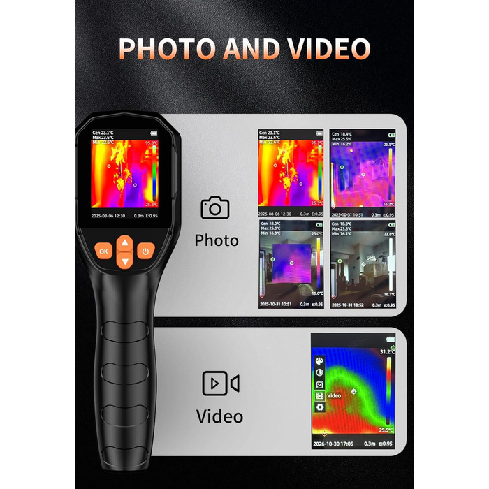 Тепловізор SuperIR 240x240: Тепловізійна камера з інфрачервоним термометром та видимим зображенням, 25 Гц, -18°C до 550°C