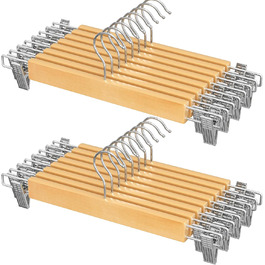 Набір вішалок для штанів SONGMICS 16 шт. з дерева, з регульованими кліпсами, протиковзні, для штанів, шортів та спідниць, натуральний колір