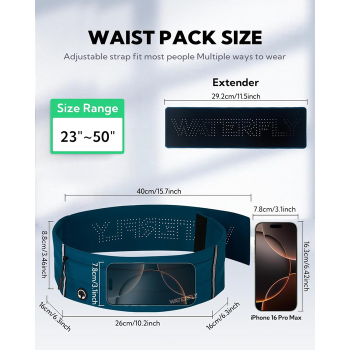 Водонепроникний поясний ремінь для телефону WATERFLY - спортивна сумка для бігу, джогінгу, фітнесу (Dunkelblau)
