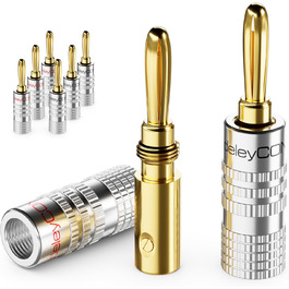 Бананові конектори deleyCON (24 шт.) - позолочені, для акустичних кабелів 0,75-4,5 мм, Hi-Fi ресивери, сріблясті Бананові конектори deleyCON (24 шт.) - позолочені, для акустичних кабелів 0,75-4,5 мм, Hi-Fi ресивери, сріблясті