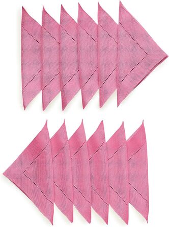 Лляні коктейльні серветки Solino Home з класичним хохлом, 15,2×15,2 см, 12 шт, 100% натуральний льон, фламінго-рожеві, для сервірування столу, весняний декор