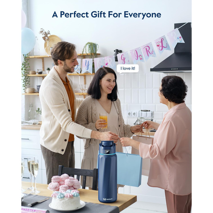 Розумна пляшка для води WATERH Boost з нагадуванням та трекером, 946 мл, нержавіюча сталь, блакитна