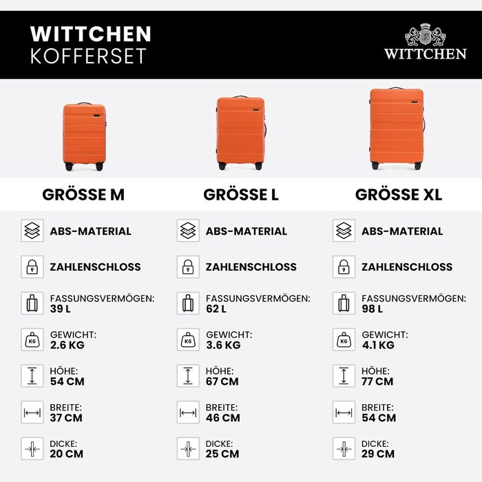 Набір валіз WITTCHEN COMODO Line: 3 шт., ABS, телескопічна ручка, TSA-замок, 4 колеса (Оранжевий)