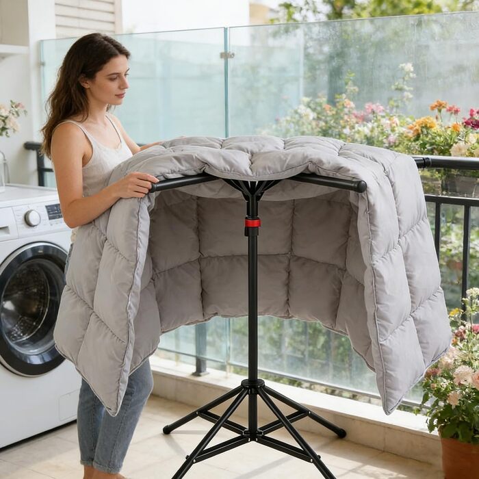 Сушарка для білизни Standtrockner Hoch Klappbar - розкладний стійкий тримач для одягу з 6 крилами, регульована висота 120-170 см, з вуглецевої сталі, для балкону, в приміщенні та на вулиці (чорний)