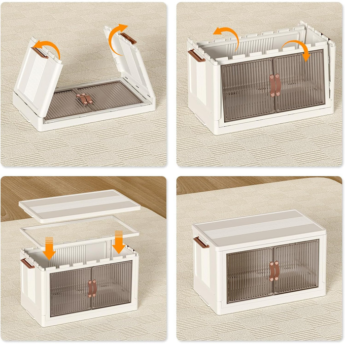 HOOBRO Storage Box with Lid, 41.6 L Plastic Storage Container with Wheels, 4 Pack Stackable Boxes with Doors, Foldable Storage Bins, White EWG442CW01