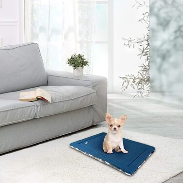 Підстилка для собак KROSER Fancy Crate Pad - двостороння, машинна стирка, для собак малого та великого розміру, 61x46x3 см, сіра та темно-синя, зірковий принт