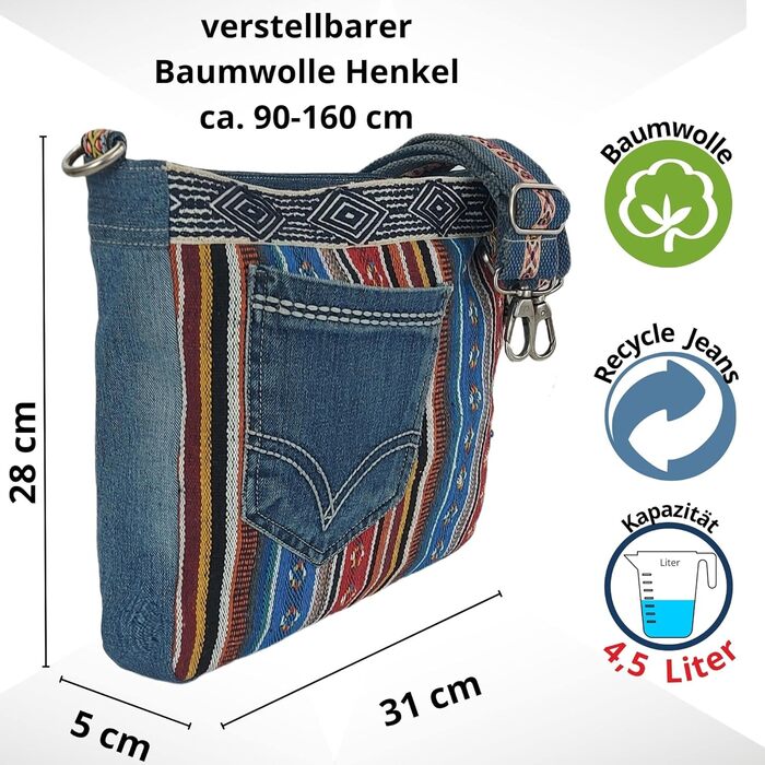 Sunsa Women's Bags Crossbody Bag Handbag Canvas & Jeans. Large Boho Crossbody Bag/Bag Shoulder Bag, Gift Ideas for Women/Girls Sustainable Products (Blue/Red/Colorful)