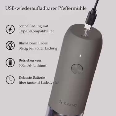 Електричний набір млинків для солі та перцю TLYSXPRO, 2 шт, USB зарядка, регульований помел, LED-підсвітка, щітка для чищення, кухонний гаджет, колір Greige