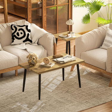 HOMCOM Set of 2 Side Tables with Steel Frame, Living Room Table Coffee Table for Living Room Bedroom Natural | Aosom