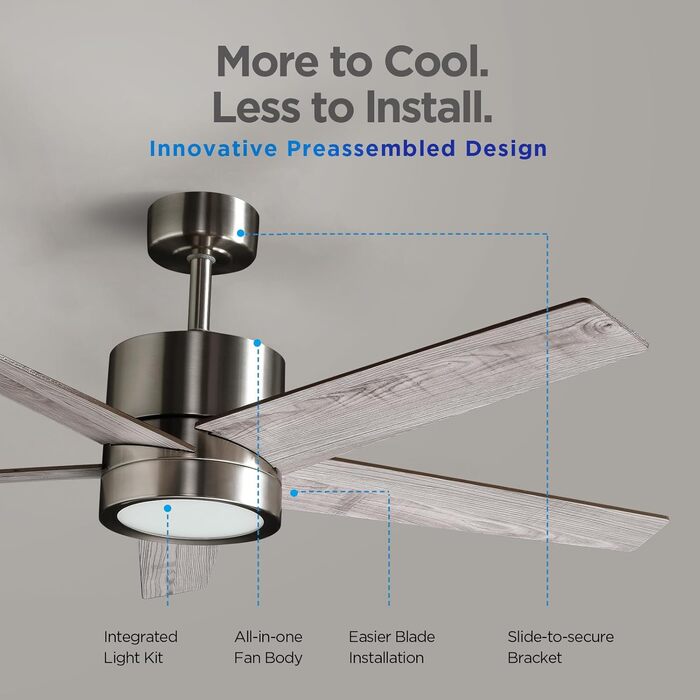 Стеляний вентилятор з підсвіткою для спальні: 132 см, тихий вентилятор з пультом дистанційного керування, ідеально для вітальні, горіх, 6 швидкостей, трикольорове диммування, 220-240V (5 - Сірий)