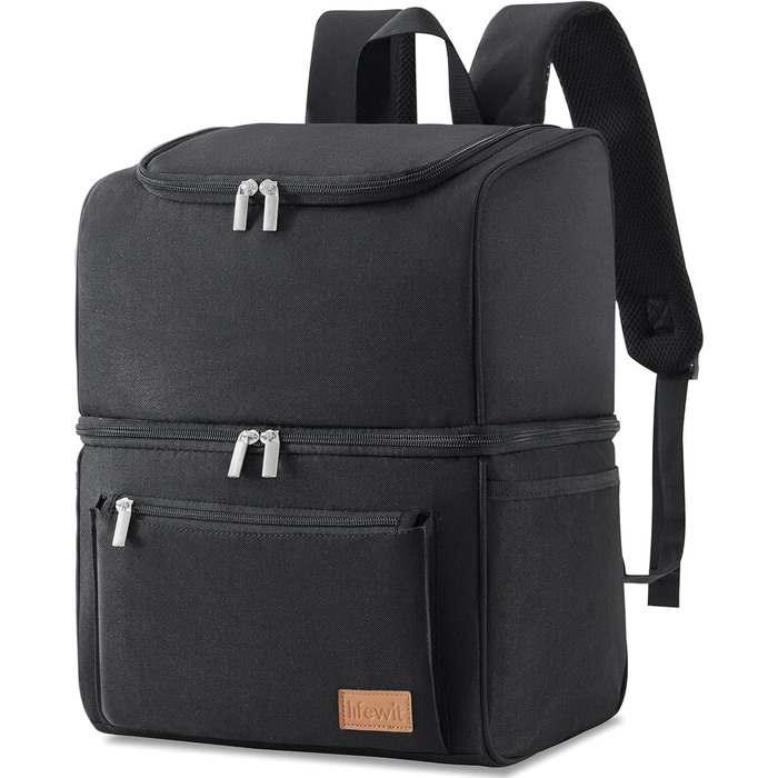 Lifewit 21L Insulated Cooler Bag, Thermal Lunch Bag, Cooler Backpack, Leak-Proof Double-Decker Cooler Bag for Men, Women, Mothers for Lunch, Picnic, Shopping, Travel, Black