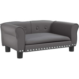 Крісло-ліжко для собак, м'яке ліжко для тварин, лежанка для маленьких собак та котів, сіре штучне шкіряне, 70 x 45 x 30 см