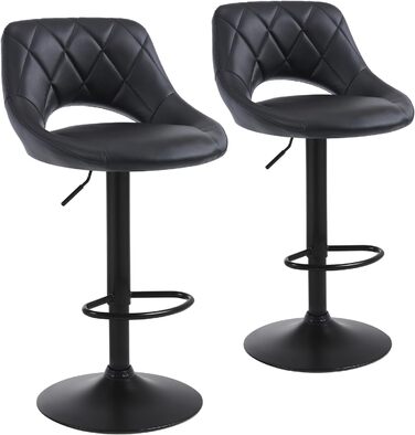 Chummaven 2-Piece Adjustable Bar Stools with Backrest - Faux Leather Kitchen Bar Stools with Chrome Footrest - Padded Barstools for Home Bar, Black