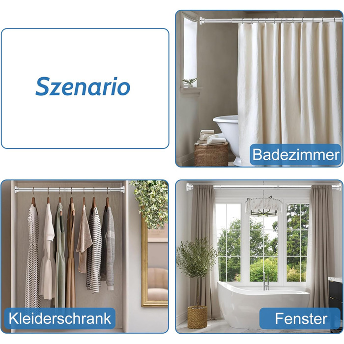 Штанга для душу з нержавіючої сталі без свердління, телескопічна, 70-195 см, срібна