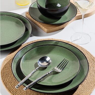 Набір посуду GBhome з реактивної глазурі для 6 осіб (18 предметів), ручна робота, кераміка, безпечний для мікрохвильовки та посудомийної машини, набір тарілок та мисок