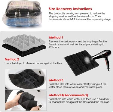 Звукопоглинаючі панелі AGPtEK, акустичний поролон для студії, офісу та кімнати (24 шт, 25x25x5 см, сірий та чорний)