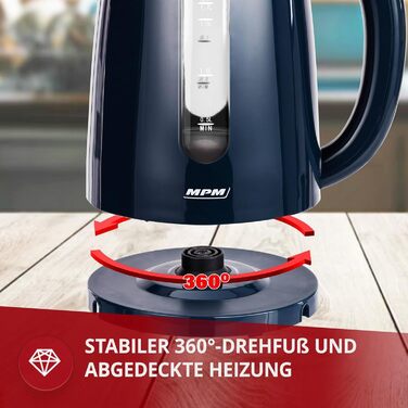 Електричний чайник MPM MCZ-85/G1, 1.7 л, без BPA, бездротовий, 360° обертання, антинакипний фільтр, автоматичне вимкнення, чорний, 2200W, графіт