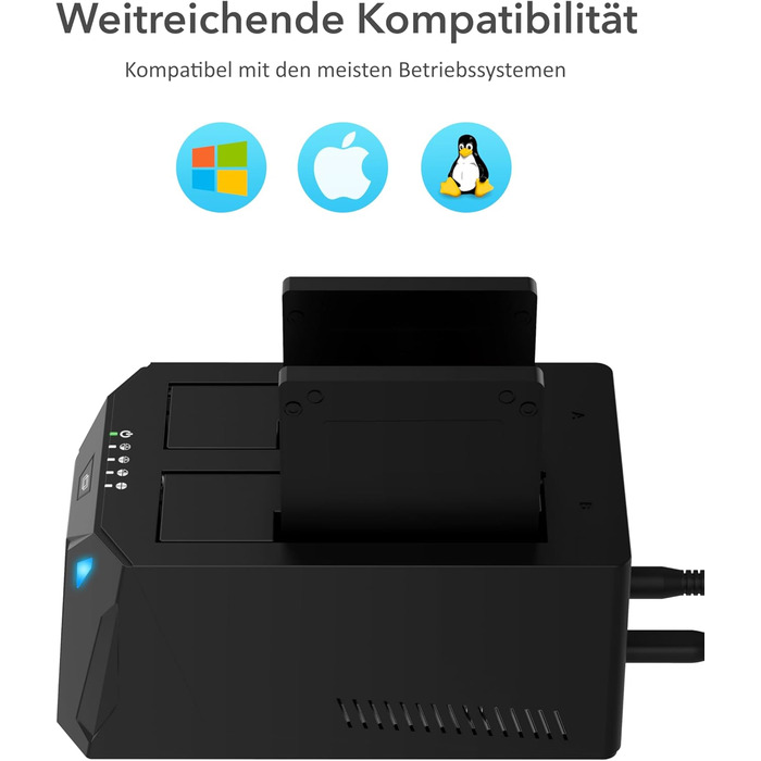 Док-станція Sabrent для 2 HDD/SSD 2.5'/3.5' з USB-C, 5Gbps, підтримка клонування, без інструментів (EC-CH2B)