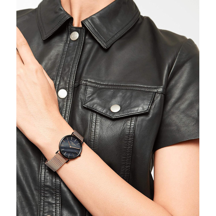 Жіночий годинник Liebeskind Berlin – Круглий кварцовий годинник 34мм – Металеве сітчасте браслет – Водостійкий 5ATM – Сучасний та елегантний Рожеве золото/Чорний з перламутровим відтінком