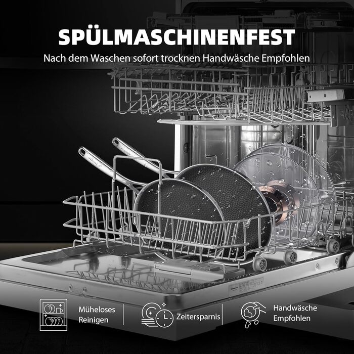 Сковорода з кришкою 26 см, антипригарне покриття Hybrid, холодна ручка, безпечна для миття в посудомийній машині, без PFAS, PFOA та PTFE, можна використовувати в духовці до 260 °C, сумісна з усіма типами плит WQ