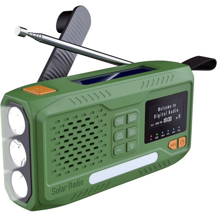 Радіо Infactory для надзвичайних ситуацій: мобільне DAB+ радіо з ручним приводом, сонячною панеллю, LED-дисплеєм, USB, Bluetooth 5