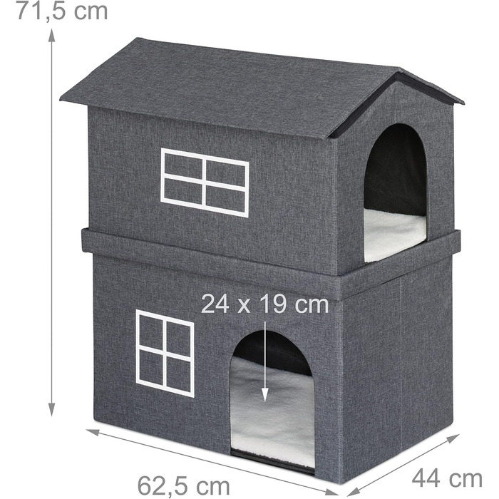 Кіт Будинок Relaxdays з тканини, кіт-печера з 2 входами, 71,5 x 62,5 x 44 см, складаний, темно-сірий