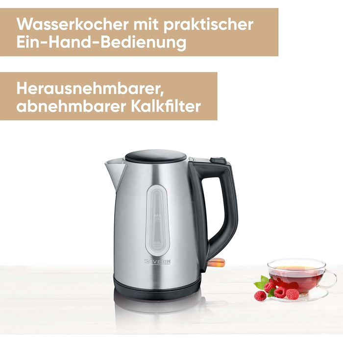 Електричний чайник Severin WK 9265: 1.7 л, бездротовий, з нержавіючої сталі, чорний