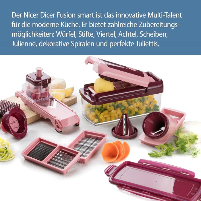 Genius Nicer Dicer Fusion Smart Julienne Slicer | Mint Green | 16-Piece Vegetable Chopper & Slicer Set