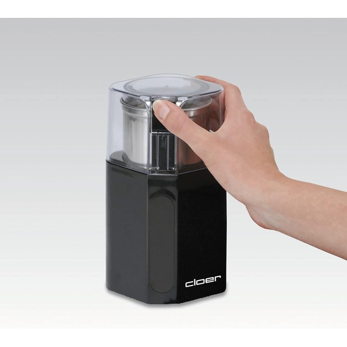 Cloer 7580 Electric Coffee and Spice Grinder, 200 W, for Pesto, Nuts and Grains, up to 70 g Coffee Beans, Removable Stainless Steel Container, Black