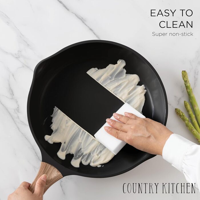 Набір посуду Country Kitchen 14 предметів: каструлі, сковороди, кухонні прилади. Антипригарне покриття, алюмінієвий литий посуд, кремовий колір