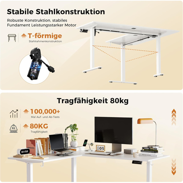 Ергономічний кутовий стіл Agilestic з регулюванням висоти, 160 x 140 см, електричний, білий