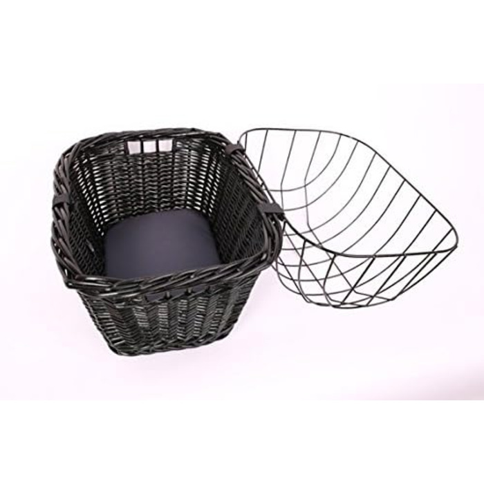 Корзина для велосипеда Tigana з прутів (44 x 34 см) для багажника, чорна, з подушкою