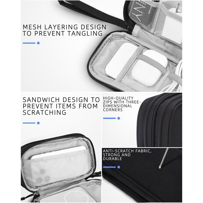 Органайзер для кабелів SOBEAU: чорний дорожній аксесуар для зарядних пристроїв, кабелів та гаджетів