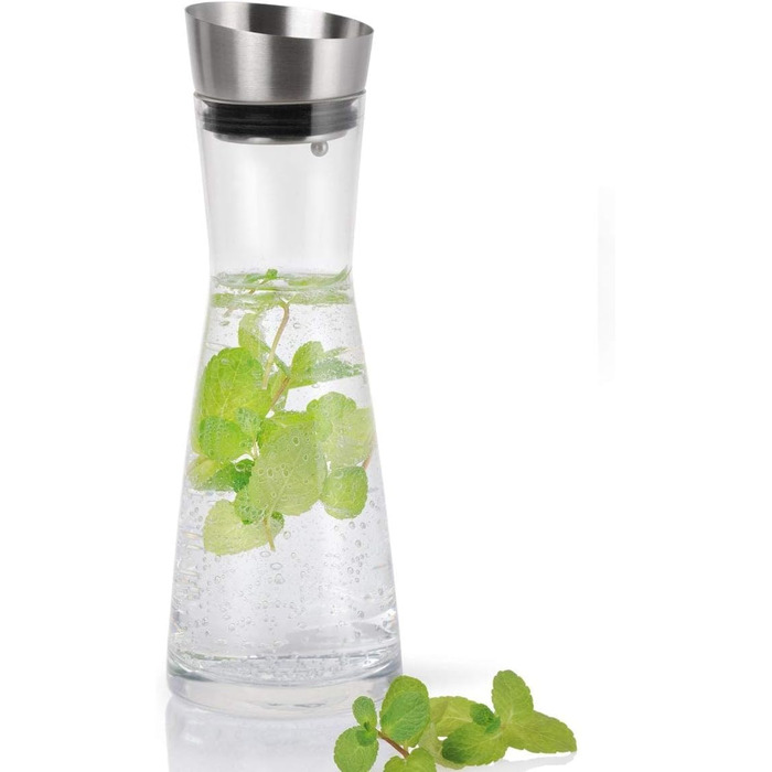 blomus -ALDOA- Water carafe, glass vessel, elegant, classic stainless steel lid, 900ml, color Clear (63169)