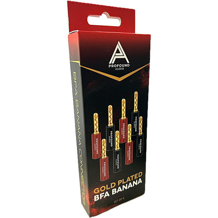 Позолочені HiFi роз'єми «банан» BFA (24K), 8 шт. — конектори для акустичних кабелів, підсилювачів та AV-ресіверів (з ключем для монтажу)