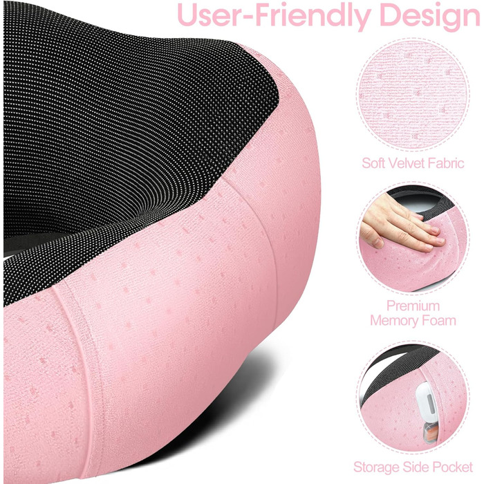 Подушка для шиї у літак - Подорожня подушка з Memory Foam - Подушка-вишенка з м'яким, дихаючим чохлом - Ідеально для кемпінгу, офісу, авто, літака, подушка для сну (Рожева)