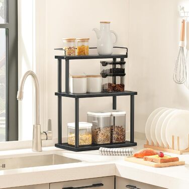 HOOBRO Spice Rack, Kitchen Shelf, 3-Tier Storage Shelf, Desk Organizer, for Kitchen Countertop, Desk, Study, Office, Vintage Brown EBF02TL01 (Black)