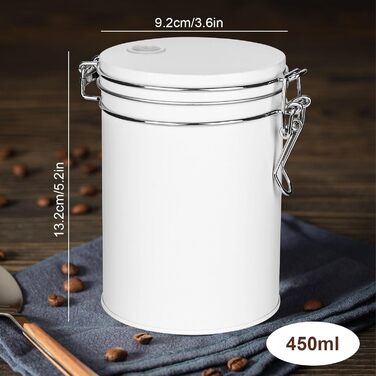 Кавова банка з нержавіючої сталі 450 мл з клапаном, вакуумна, для кави, чаю, горіхів, какао, зберігання (біла)