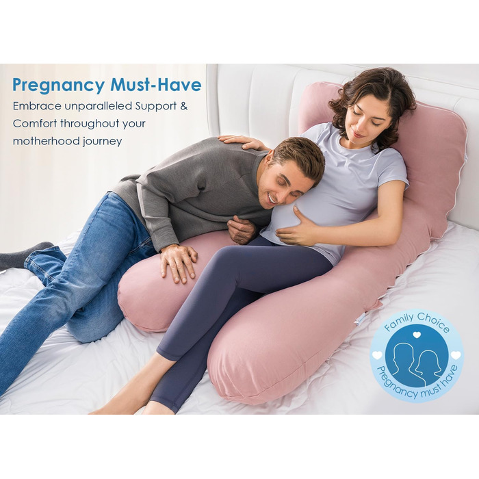 Охолоджуюча подушка для вагітних QUEEN ROSE, 140 см, U-подібна форма, рожева, знімний шовковистий чохол